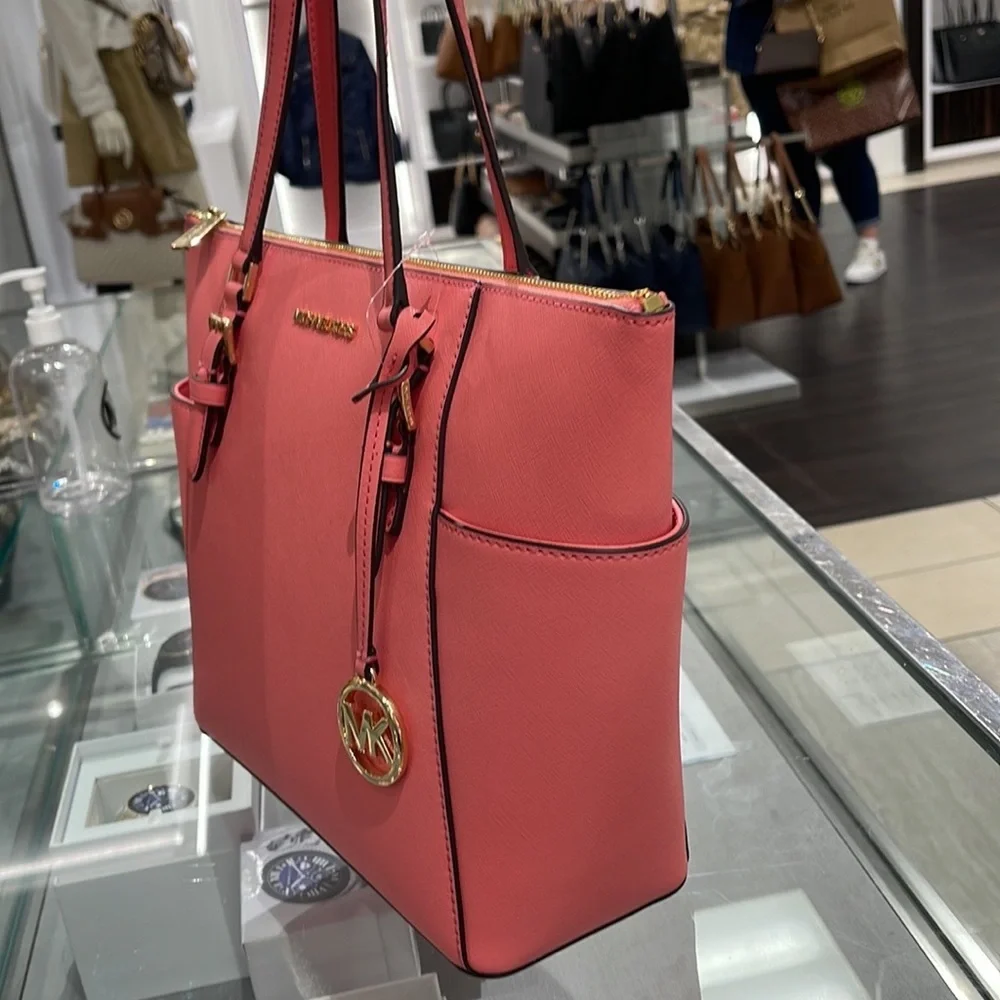 MICHAEL KORS Charlotte Large Leather Top-Zip Tote Tea Rose